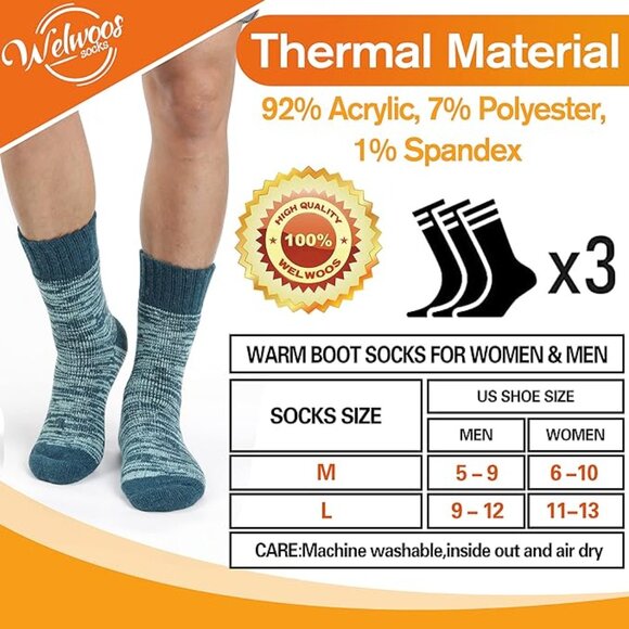3 Pairs Warm Thermal Socks  Winter Ski Thick Boot Insulated for Men and Women - Picture 5 of 6
